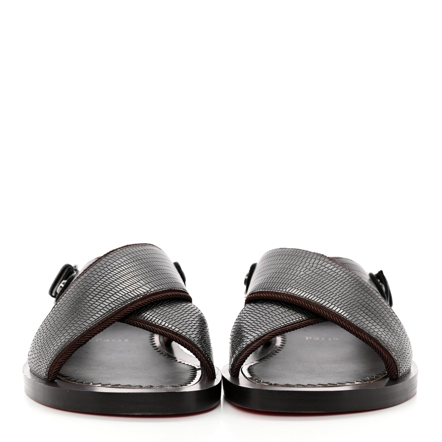 Calfskin Iguana Embossed Elba Flat Sandals 39 Testa Di Moro Black