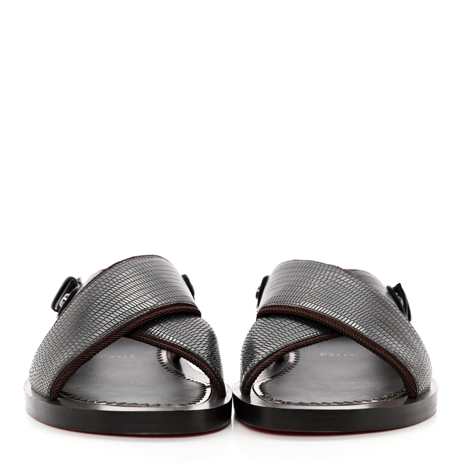 Christian Louboutin Calfskin Iguana Embossed Elba Flat Sandals 39 Testa Di Moro Black 2 of 18