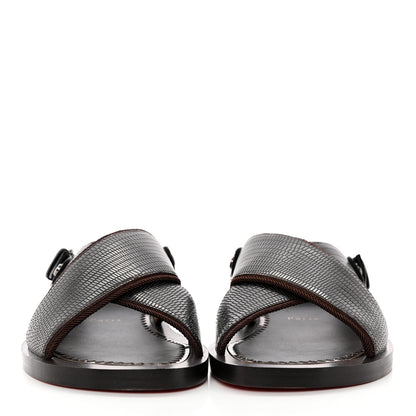 Christian Louboutin Calfskin Iguana Embossed Elba Flat Sandals 39 Testa Di Moro Black 2 of 18