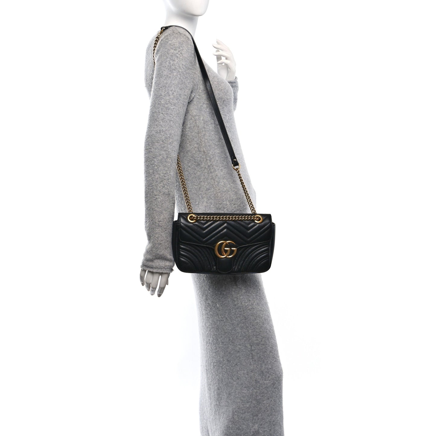 Calfskin Matelasse Small GG Marmont Shoulder Bag Black