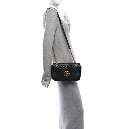 Gucci Calfskin Matelasse Small GG Marmont Shoulder Bag Black 2 of 10