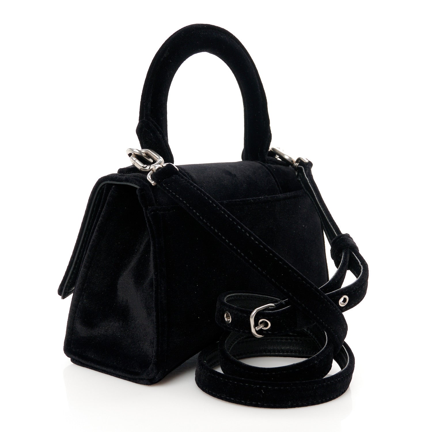 Balenciaga Velvet Jersey Hourglass Top Handle Bag XS Black 3 of 8