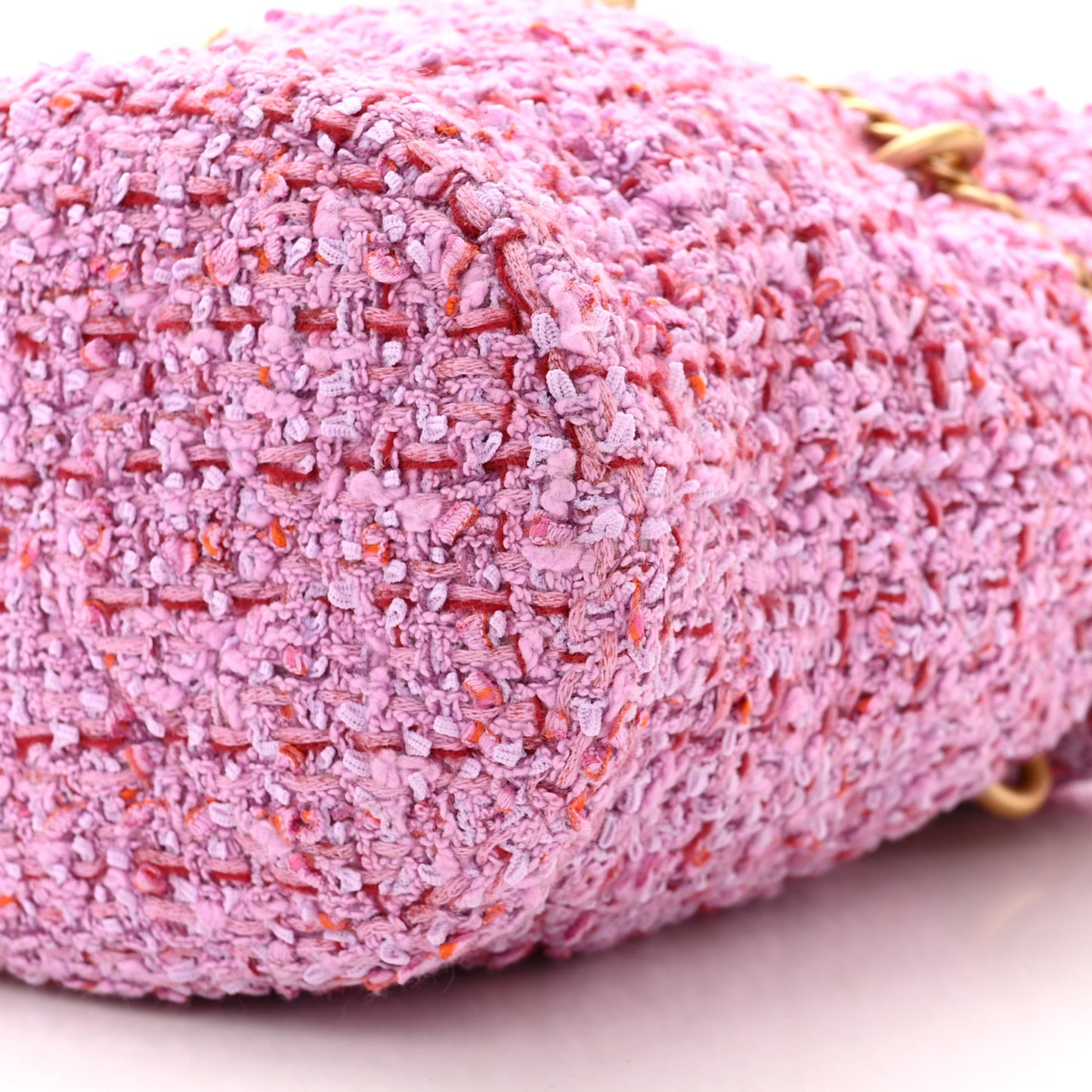Tweed Enamel Quilted Pending CC Bucket Drawstring Bag Light Purple Pink Red