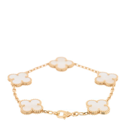 Van Cleef & Arpels 18K Yellow Gold Mother of Pearl 5 Motifs Vintage Alhambra Bracelet 2 of 4