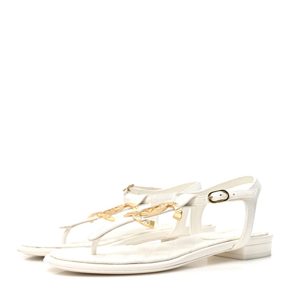 Chanel Lambskin CC Thong Sandals 37.5 White 4 of 10