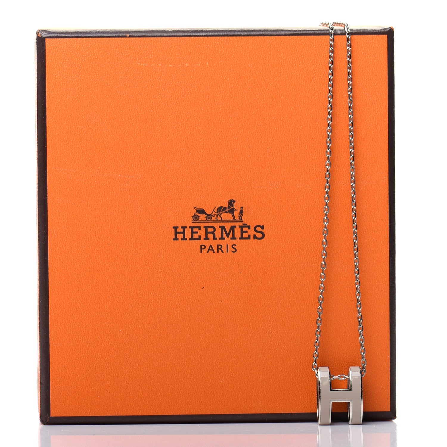 Hermes Lacquered Palladium Pop H Pendant Necklace Marron Glace 6 of 6