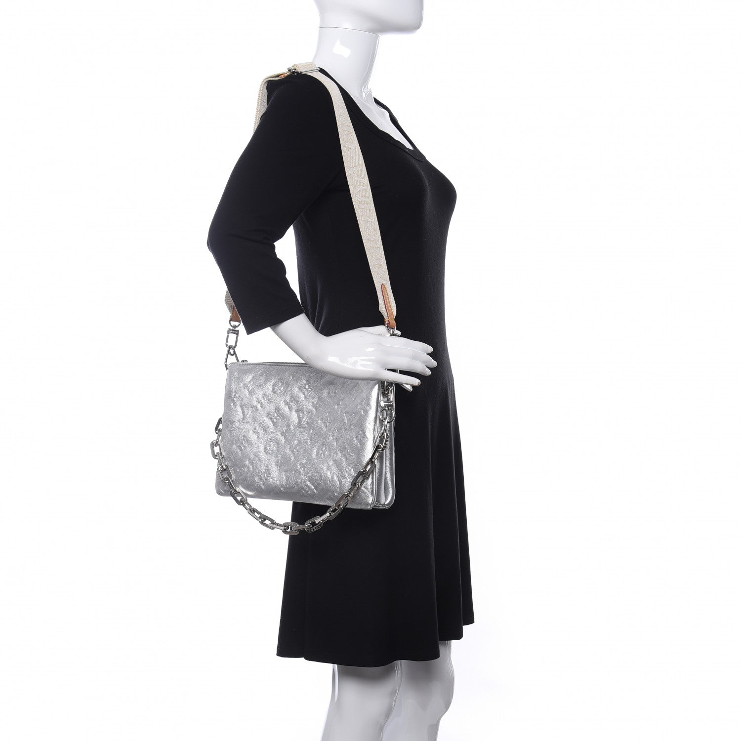 Louis Vuitton Metallic Lambskin Embossed Monogram Coussin PM Silver 2 of 9