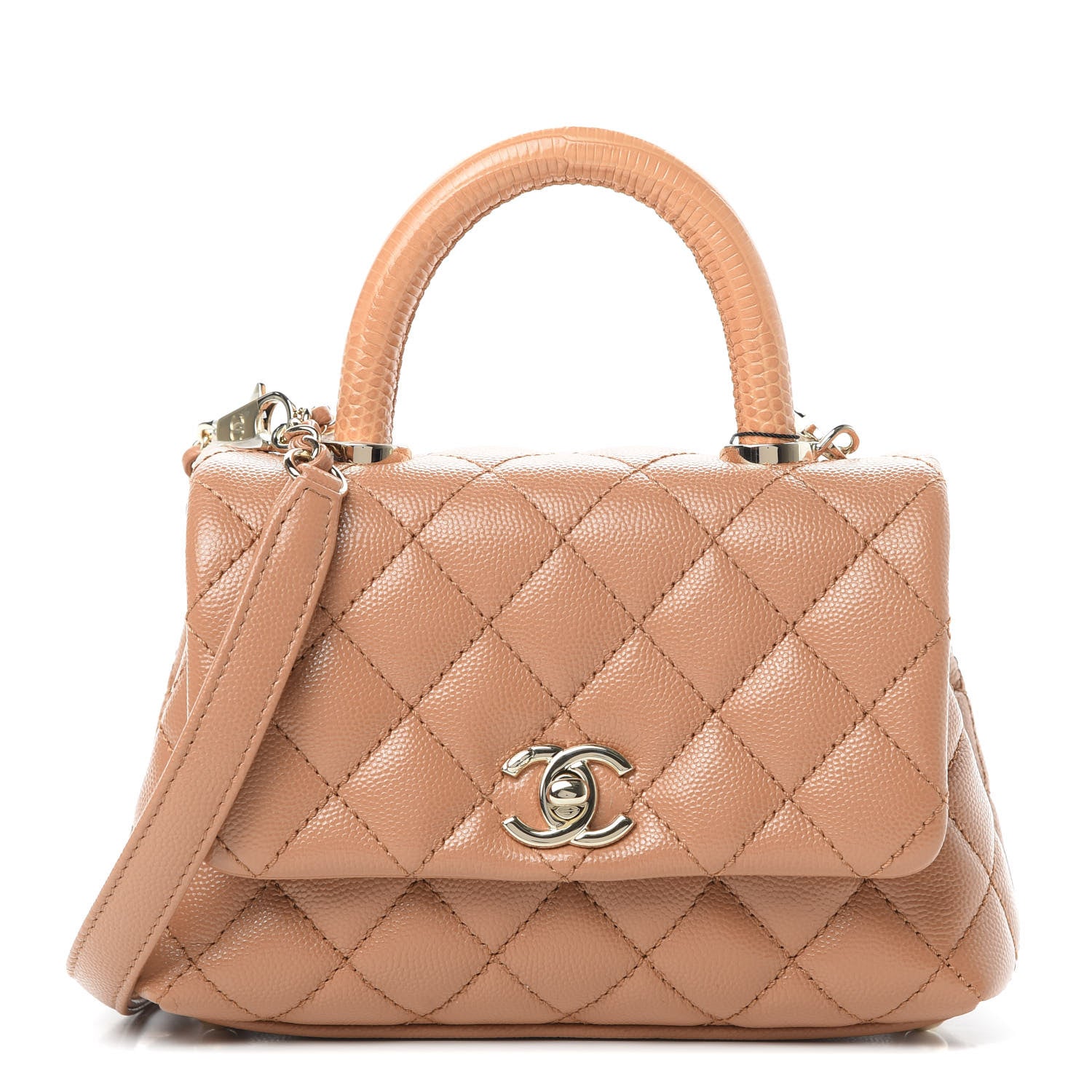 Chanel Caviar Lizard Embossed Quilted Extra Mini Coco Handle Flap Brown 1 of 10