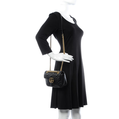 Gucci Calfskin Matelasse Mini GG Marmont Shoulder Bag Black 2 of 7