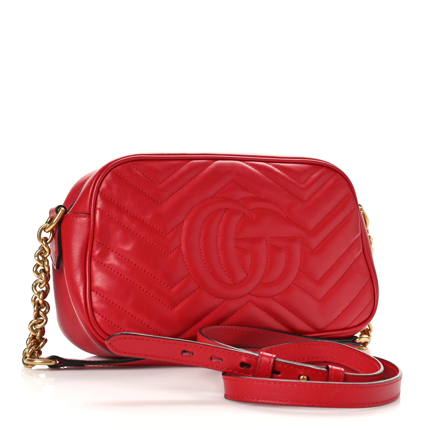 Gucci Calfskin Matelasse Small GG Marmont Chain Shoulder Bag Hibiscus Red 3 of 9