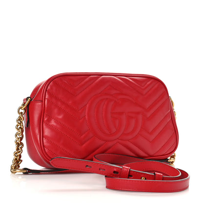 Gucci Calfskin Matelasse Small GG Marmont Chain Shoulder Bag Hibiscus Red 3 of 9