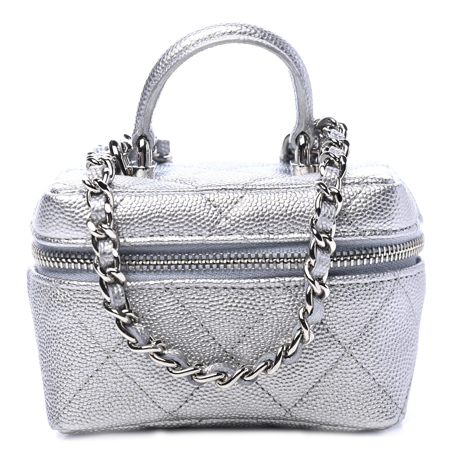 Chanel Metallic Caviar Quilted Mini Top Handle Vanity With Chain Silver 1 of 4