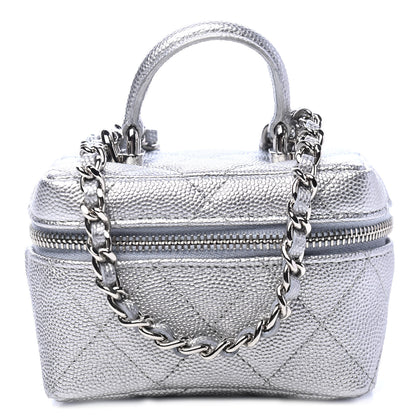 Chanel Metallic Caviar Quilted Mini Top Handle Vanity With Chain Silver 1 of 4