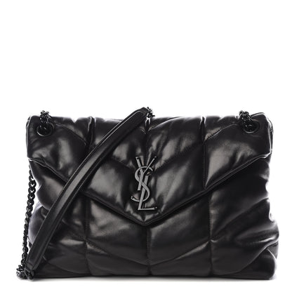 Saint Laurent Lambskin Quilted Medium Loulou Puffer Monogram Chain Satchel Black 1 of 9