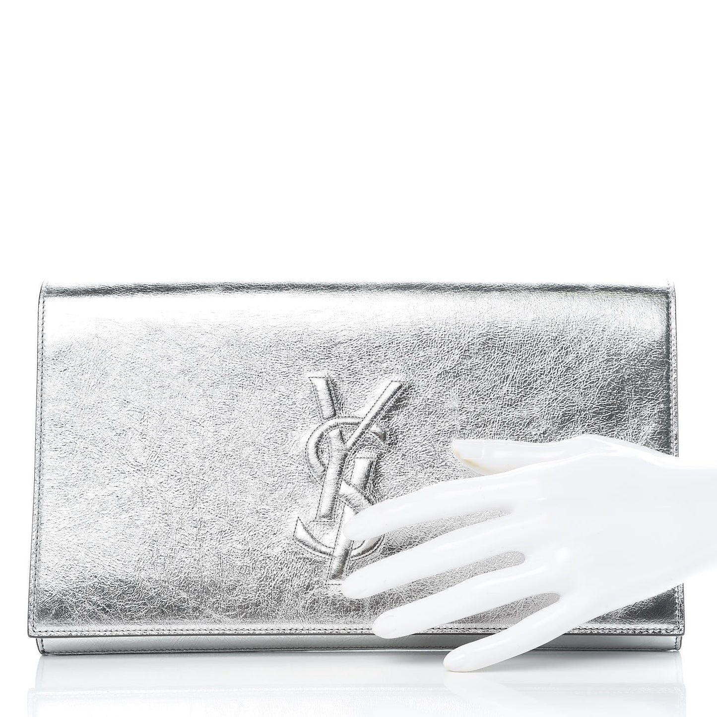 Metallic Calfskin Monogram Large Belle De Jour Clutch Silver