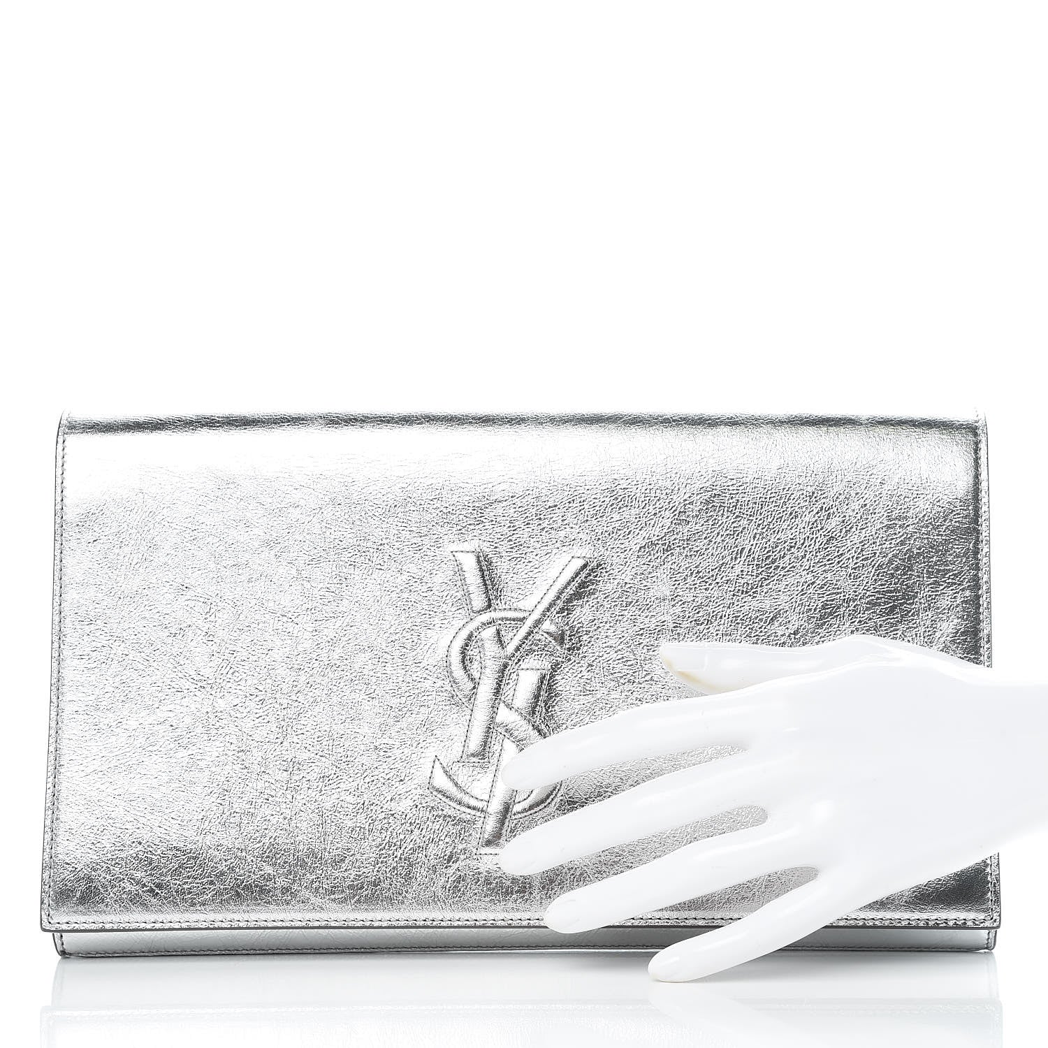 Saint Laurent Metallic Calfskin Monogram Large Belle De Jour Clutch Silver 2 of 9