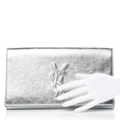Saint Laurent Metallic Calfskin Monogram Large Belle De Jour Clutch Silver 2 of 9