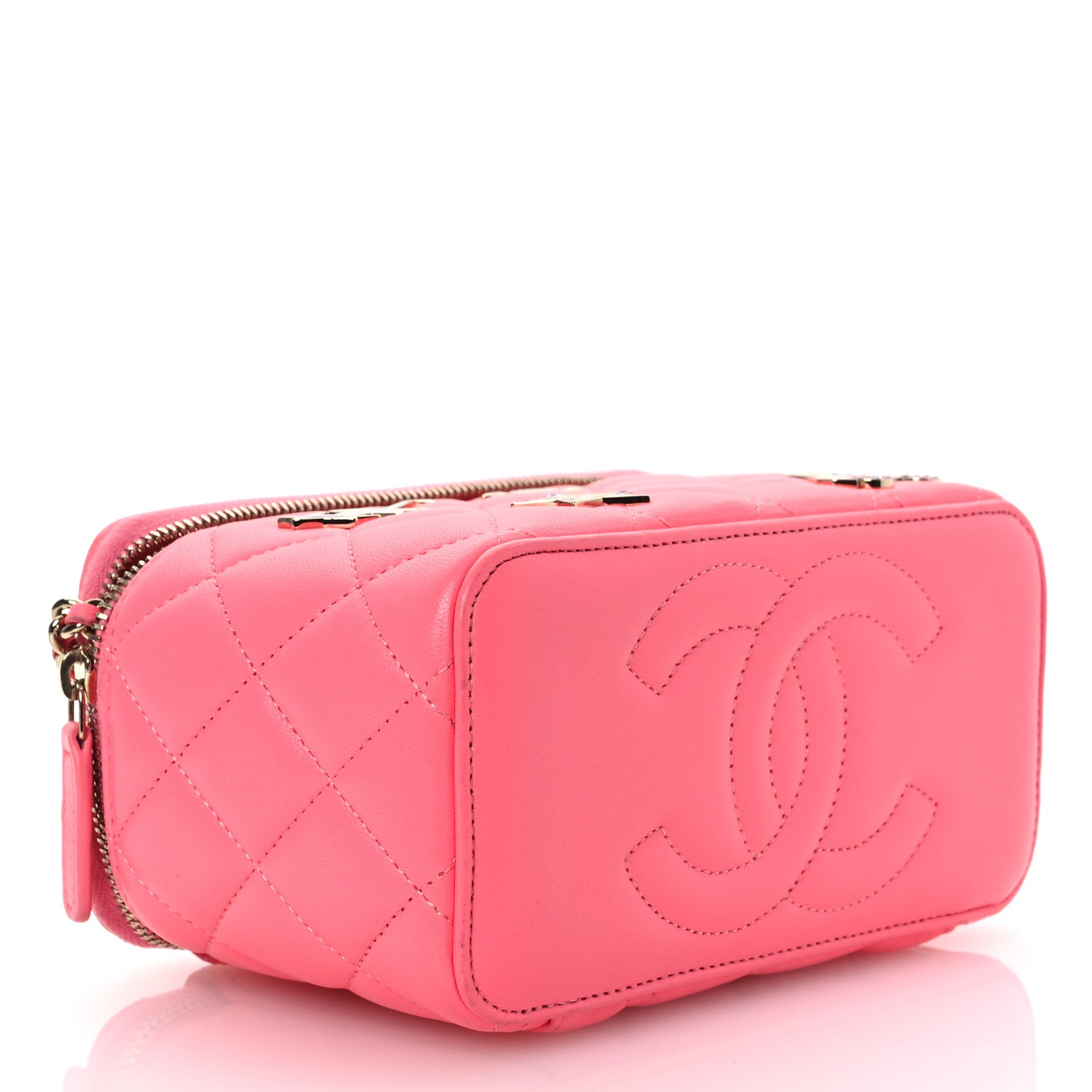 Chanel Lambskin Enamel Quilted Roller Skate Small Vanity Case With Chain Pink 4 of 14