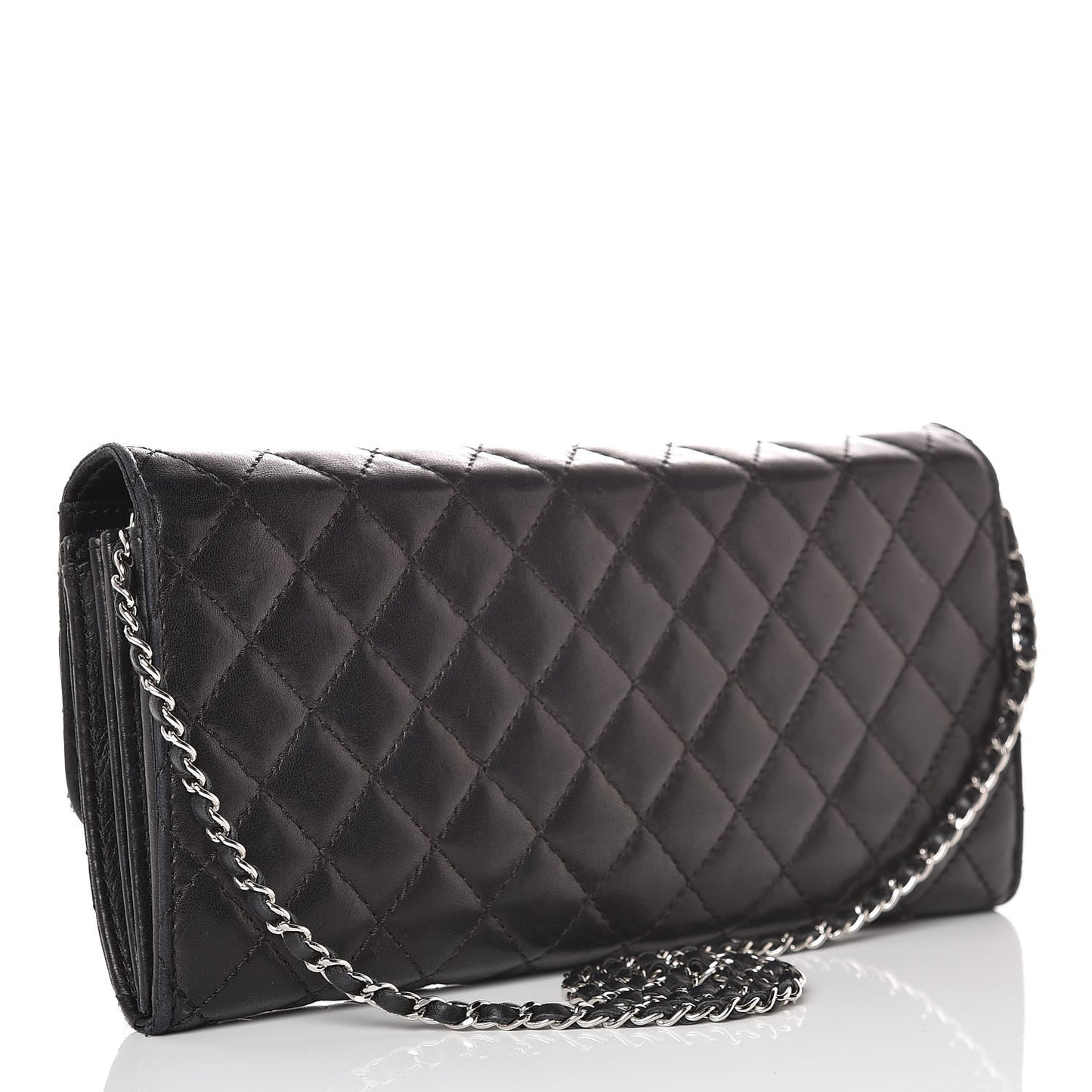 Lambskin Quilted East West Flap Clutch Black