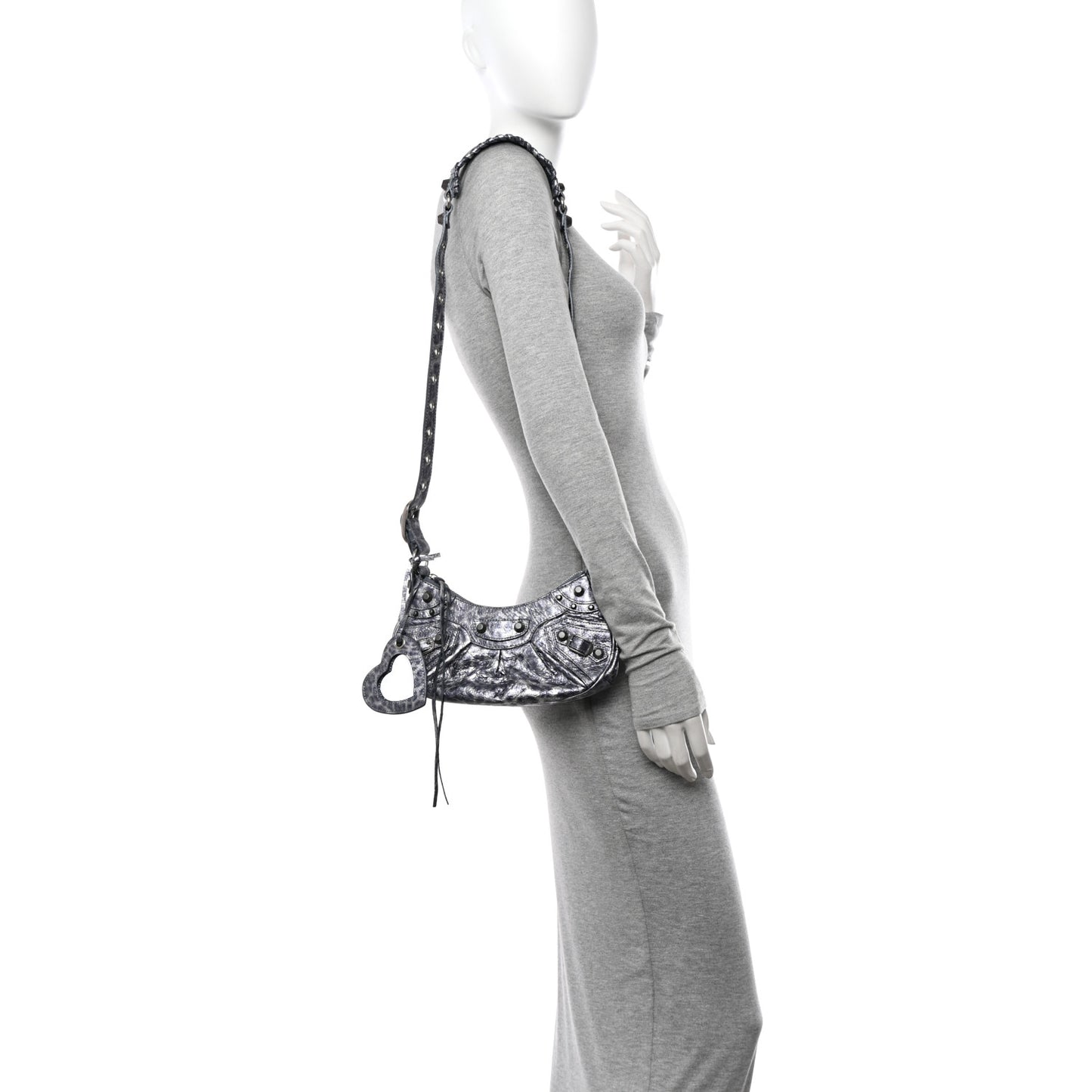Metallic Agneau Arena Leopard Le Cagole Shoulder Bag XS Dark Grey