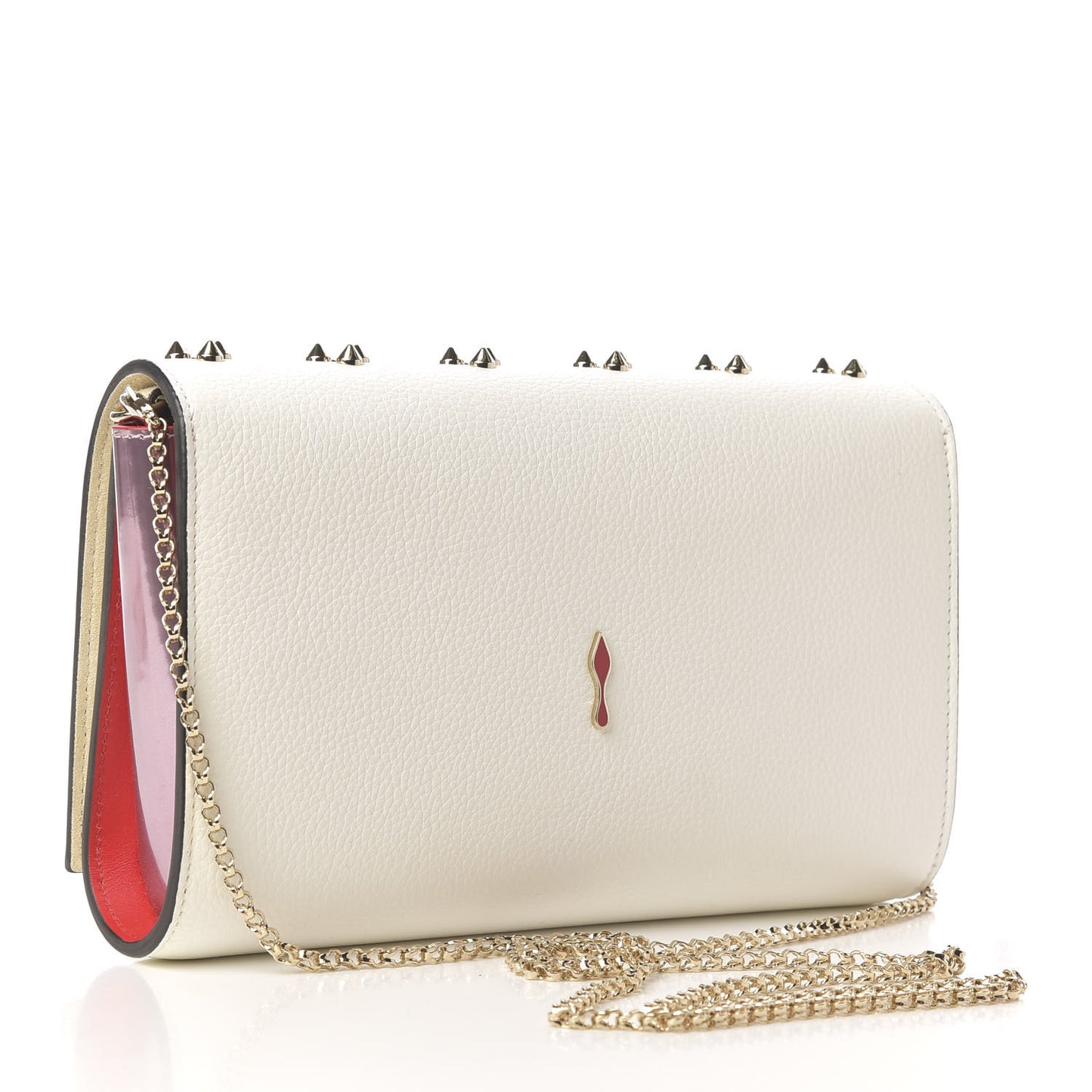 Grained Calfskin Spikes Loubinthesky Paloma Wallet On Chain White
