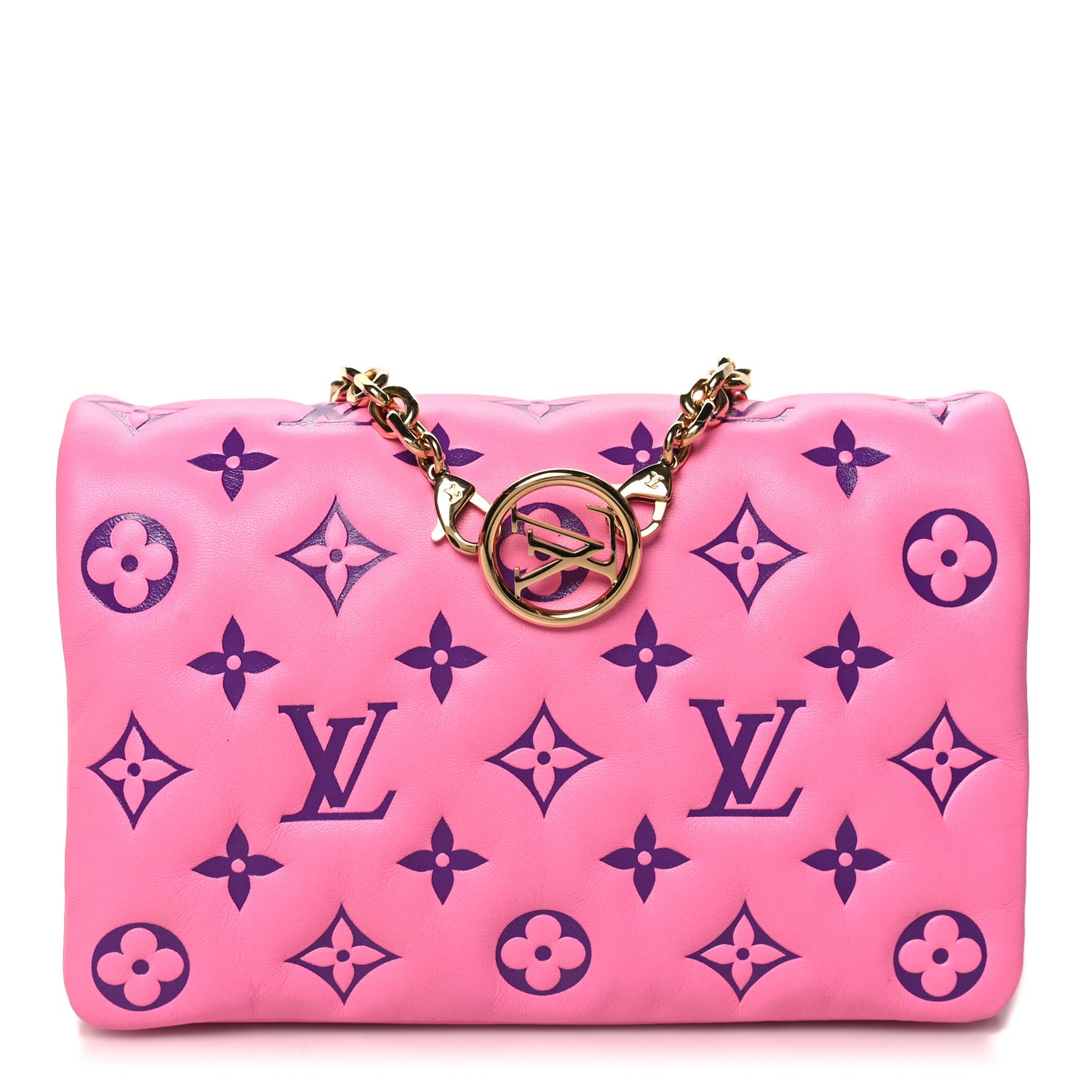 Lambskin Embossed Monogram Vuittamins Pochette Coussin Rose Violet