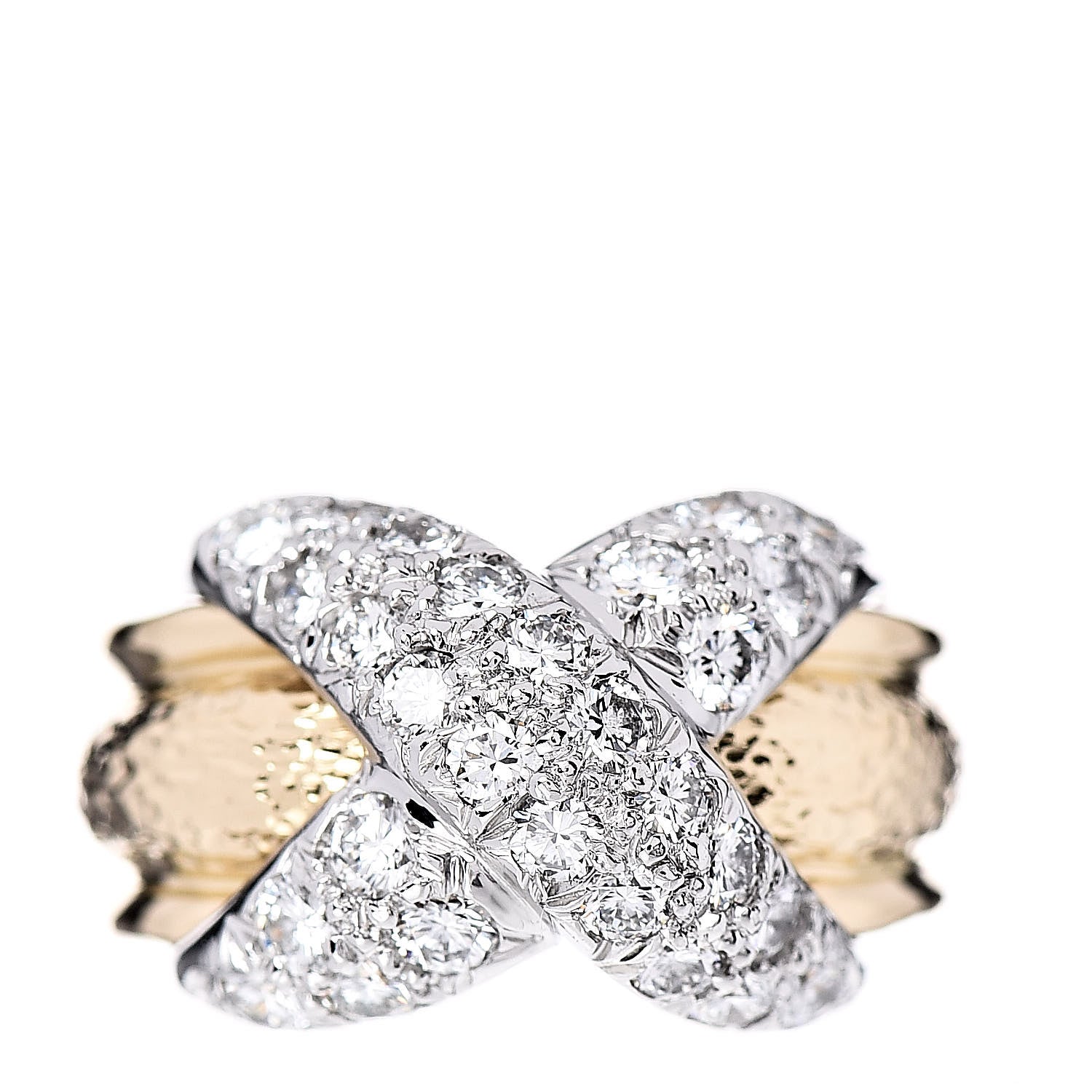 Tiffany 18K Yellow Gold Platinum Diamond Schlumberger X Ring 47 4 1 of 6