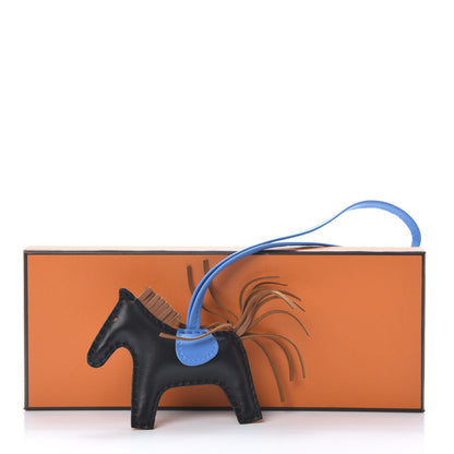Hermes Milo Lambskin Grigri Rodeo Horse Bag Charm PM Black Gold Bleu Zanzibar 5 of 5