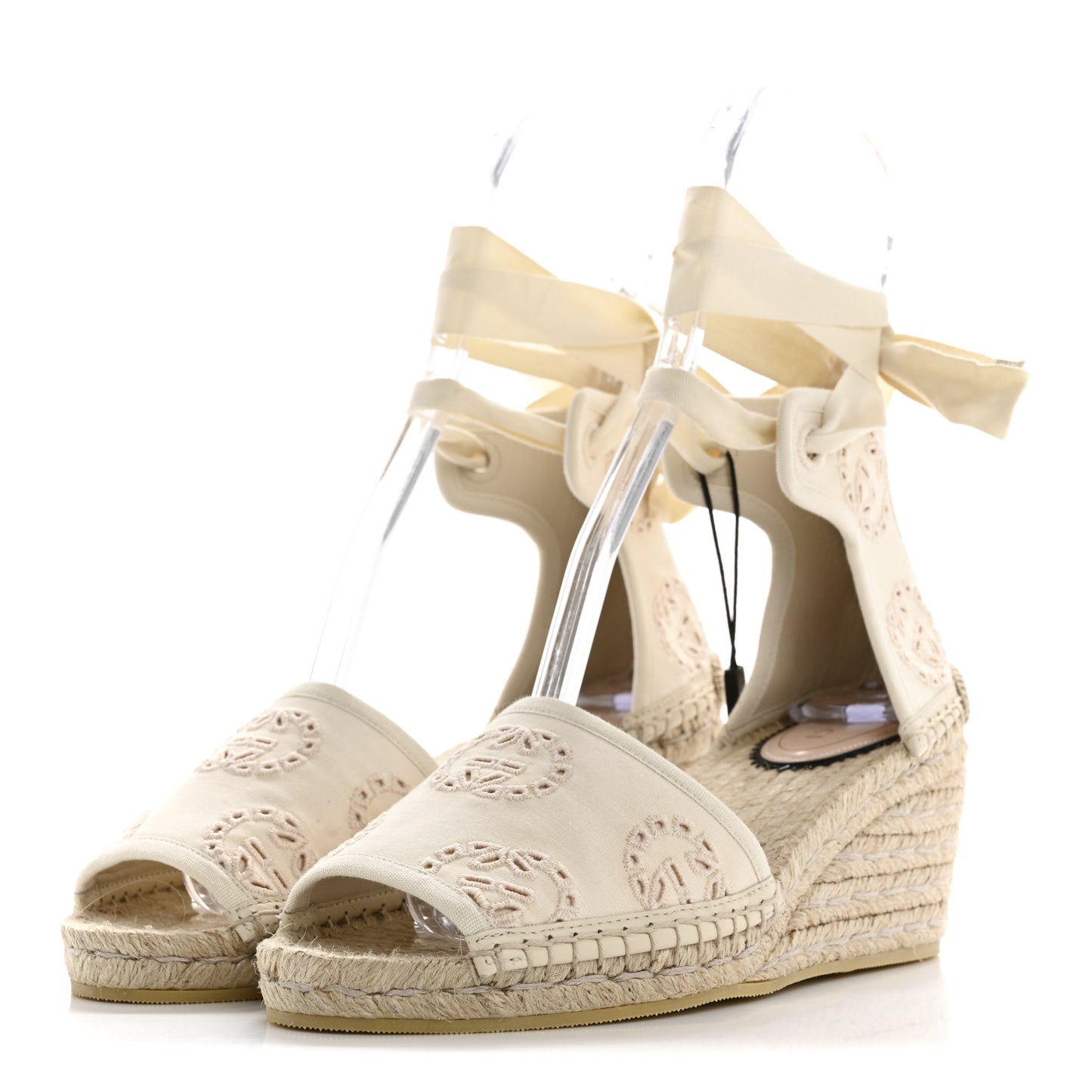 Canvas Damita GG Eyelet Espadrille Wedge Sandals 38 Ivory