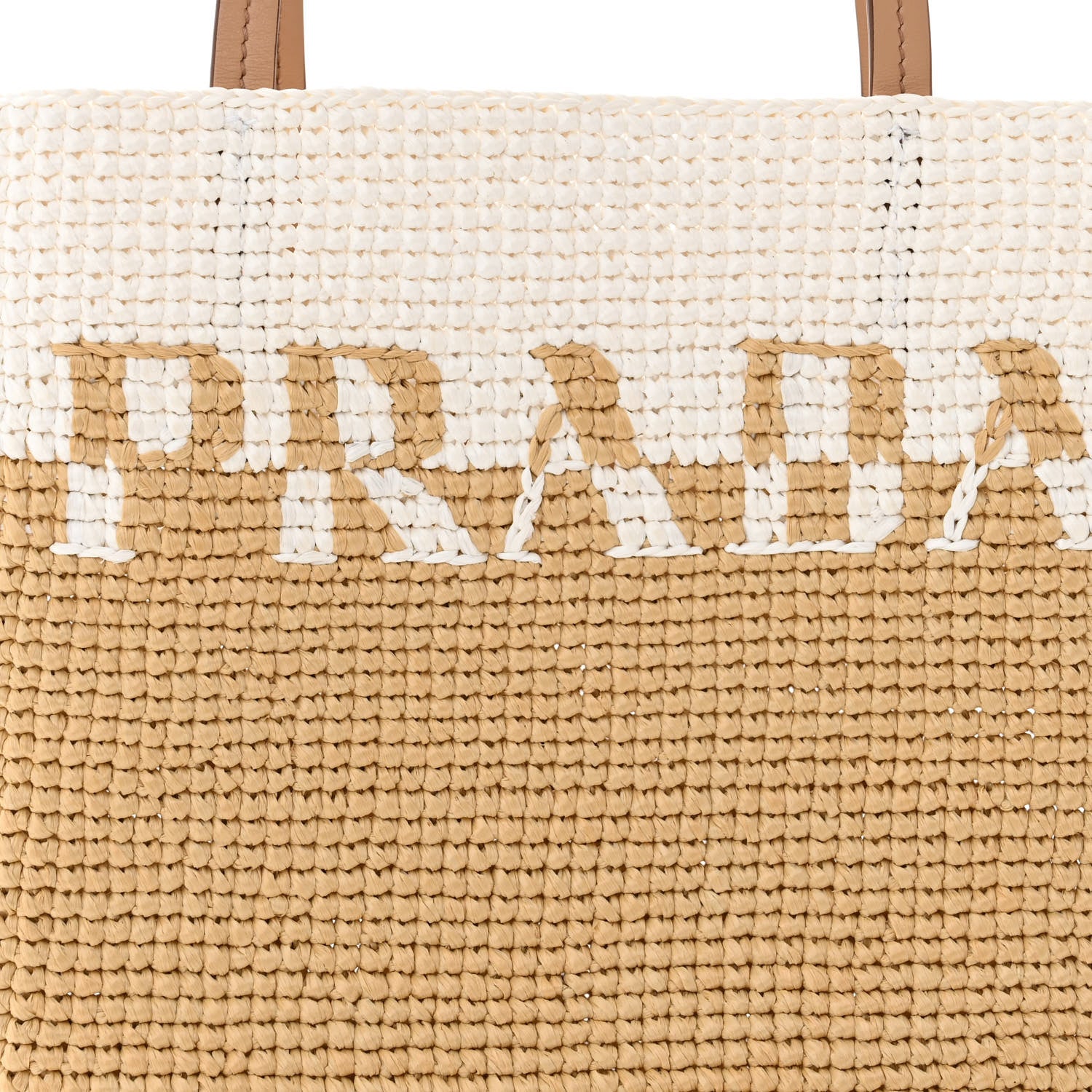 Prada Yarn Raffia Effect Crochet Vitello Logo Small Shopping Tote Naturale White 8 of 11