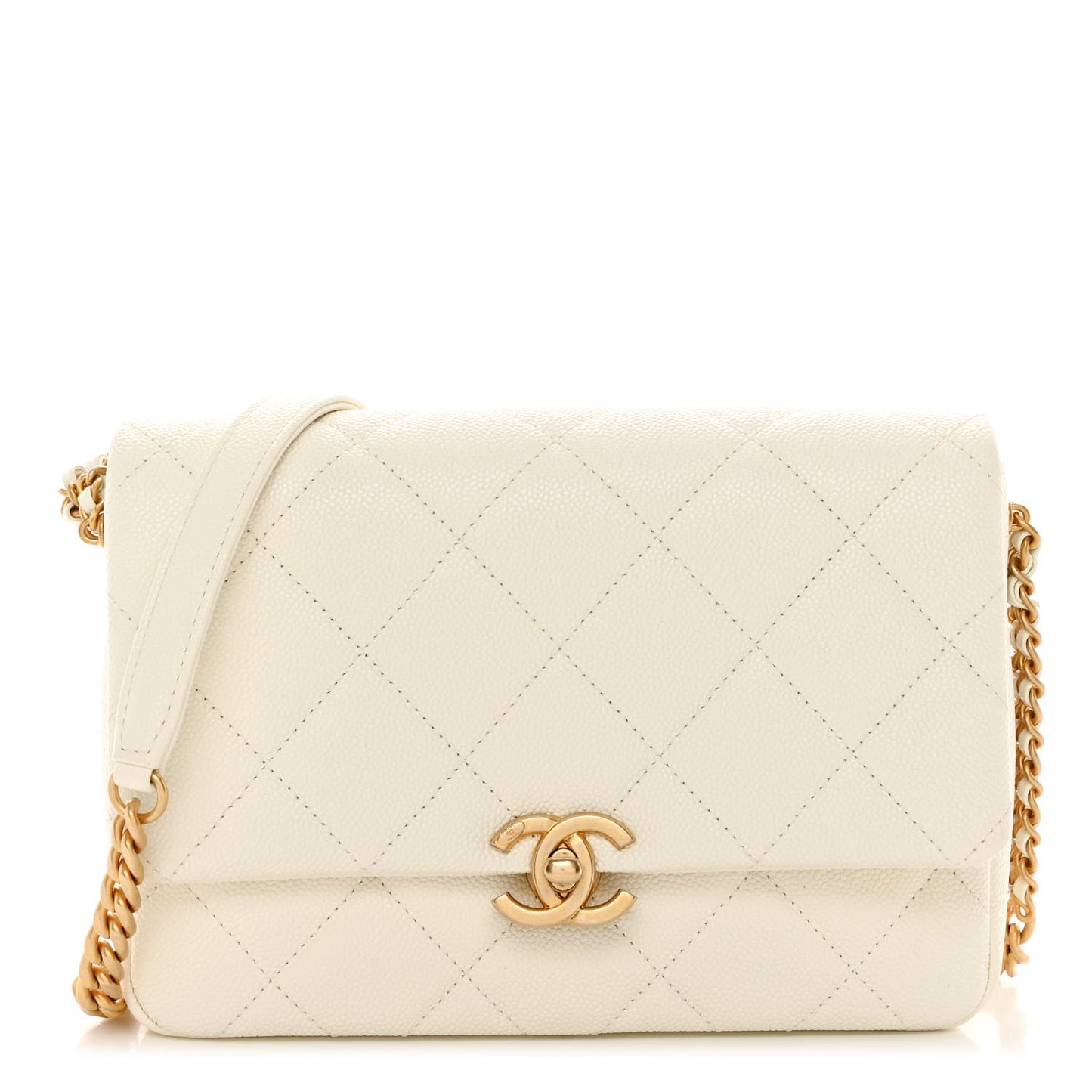 Shiny Caviar Quilted Small Chain Melody Flap White