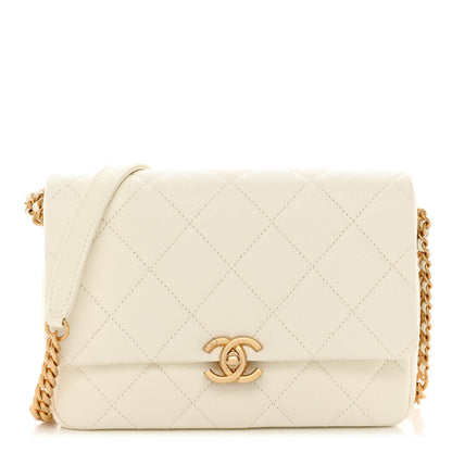 Chanel Shiny Caviar Quilted Small Chain Melody Flap White 1 of 12