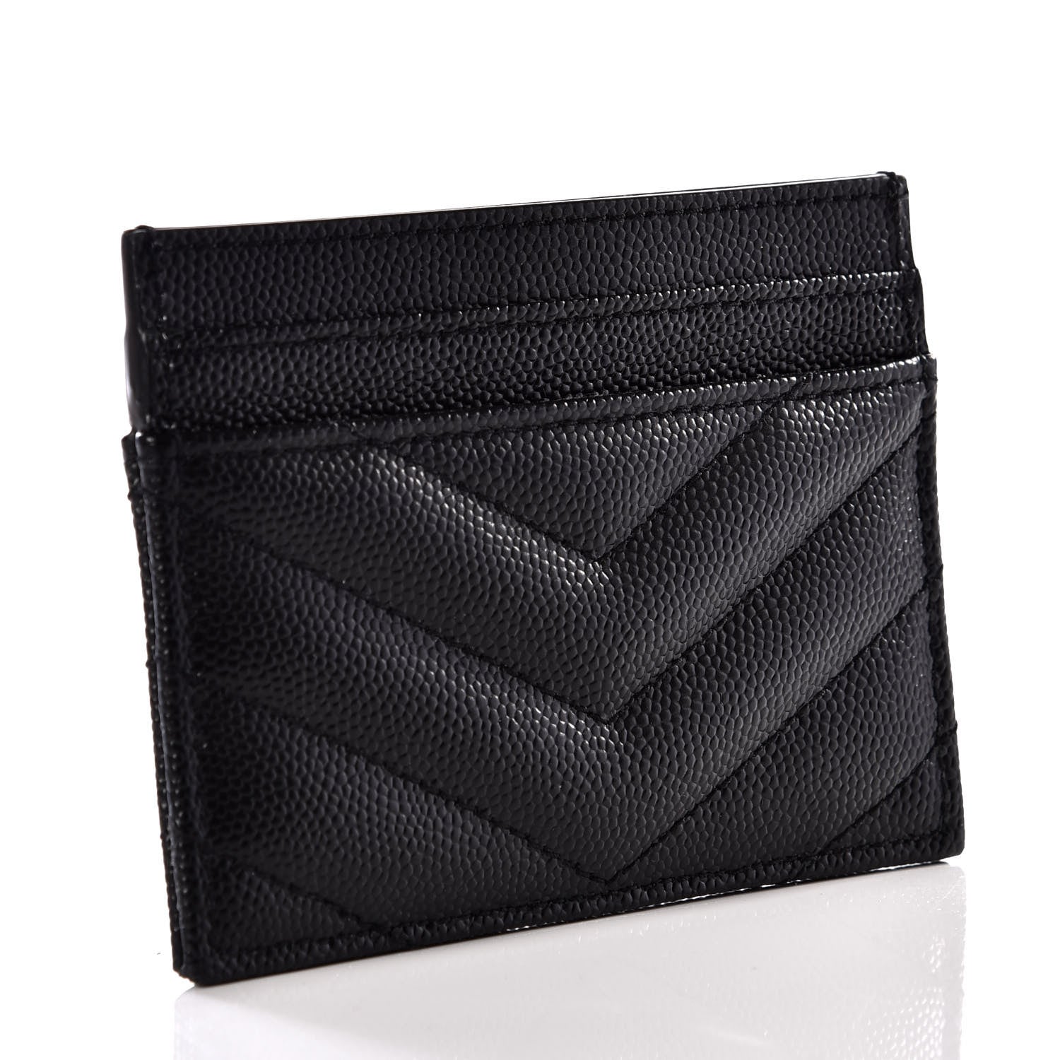 Saint Laurent Grain De Poudre Matelasse Chevron Monogram Credit Card Case Black 2 of 9