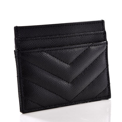 Saint Laurent Grain De Poudre Matelasse Chevron Monogram Credit Card Case Black 2 of 9