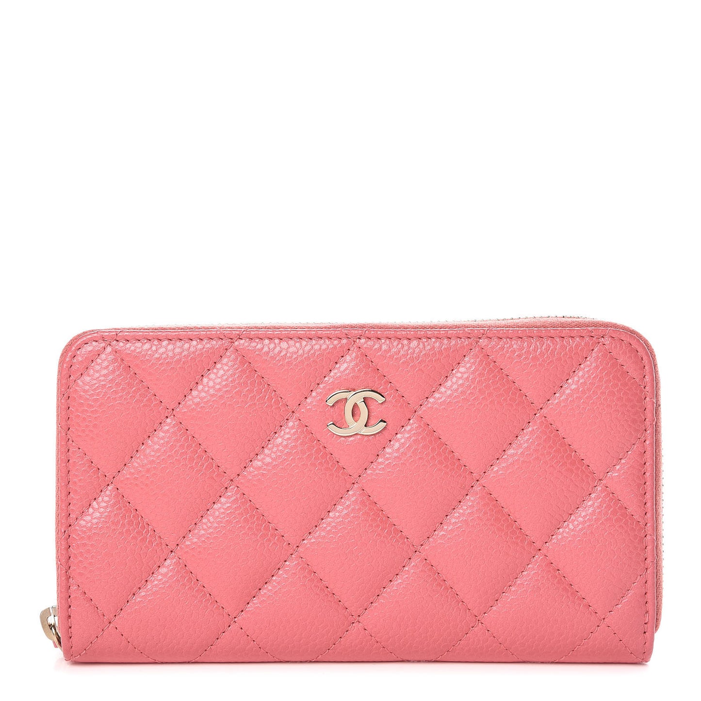 Iridescent Caviar Quilted Medium Zip Around Wallet Pink