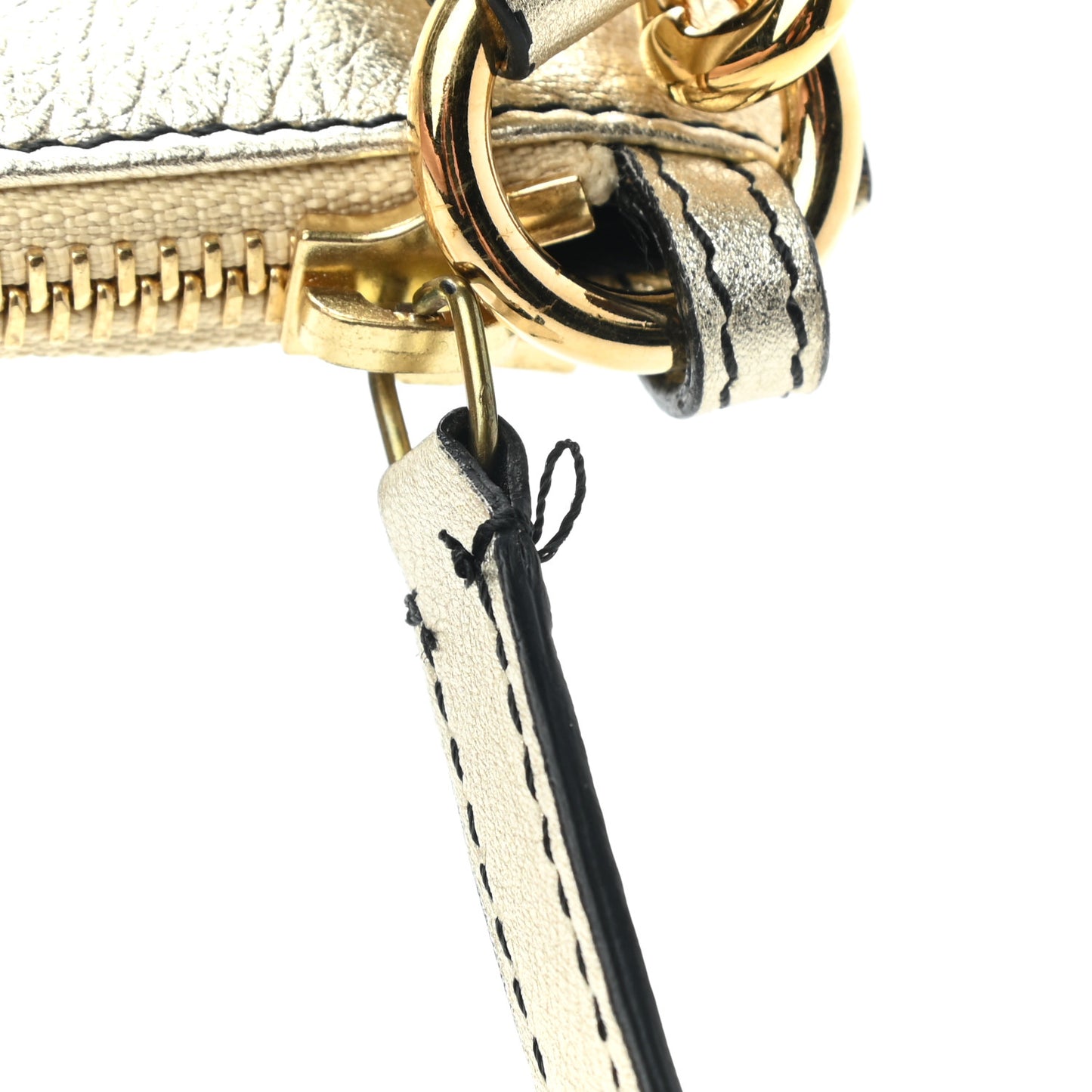 Metallic Calfskin Zip Wristlet Pouch Gold