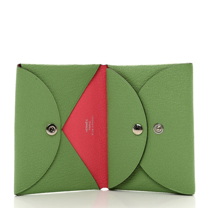 Hermes Chevre Mysore Verso Calvi Duo Card Case Vert Criquet Rose Lipstick 5 of 9