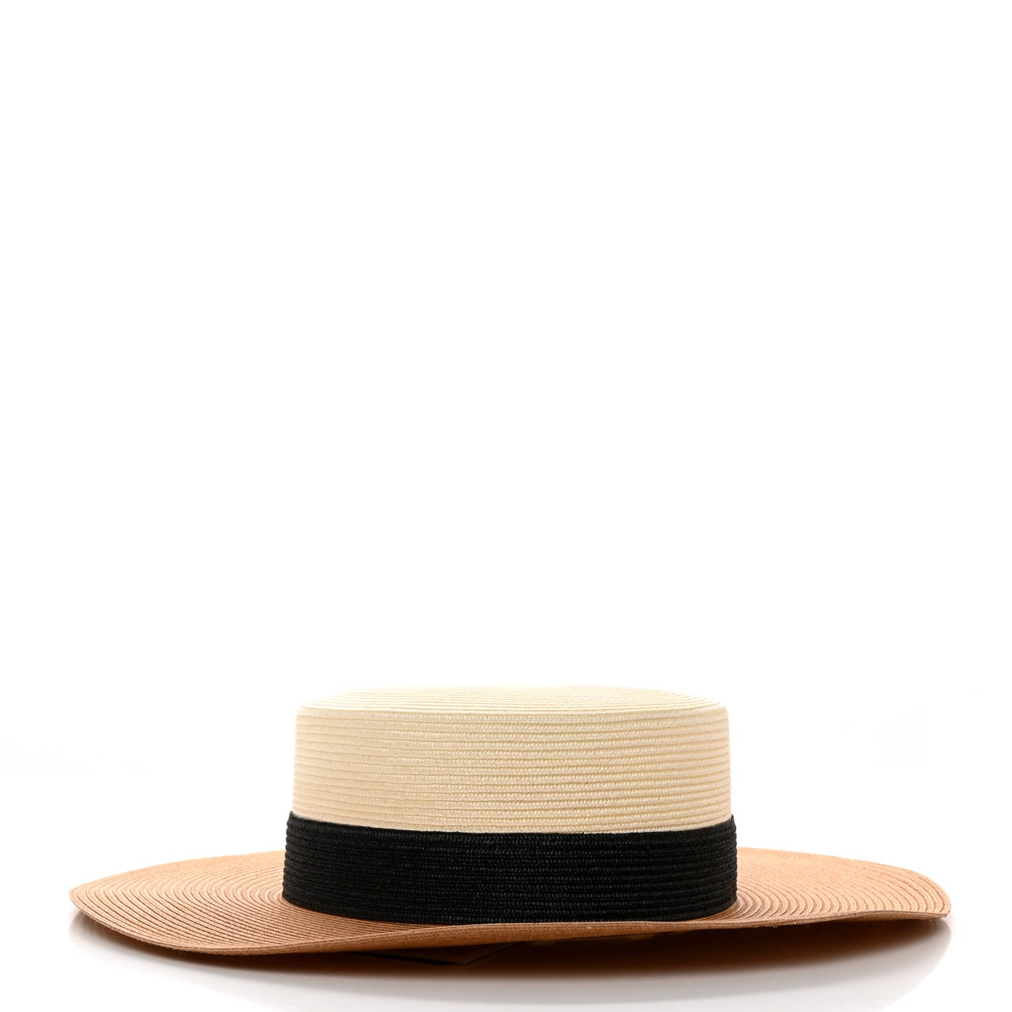 Straw Effect Fabric Wide Brim Hat With Bow XS White Black