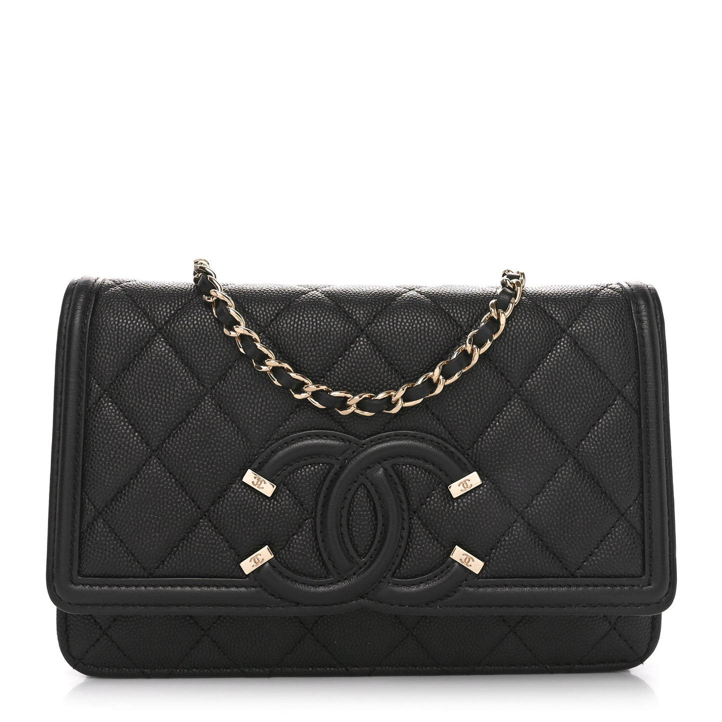 Caviar Quilted CC Filigree Wallet On Chain WOC Black