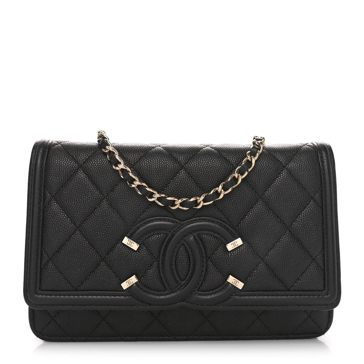 Chanel Caviar Quilted CC Filigree Wallet On Chain WOC Black 1 of 11
