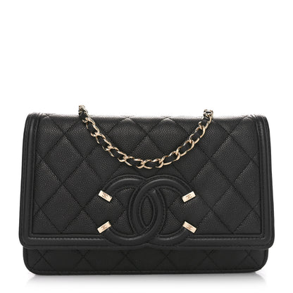Chanel Caviar Quilted CC Filigree Wallet On Chain WOC Black 1 of 11