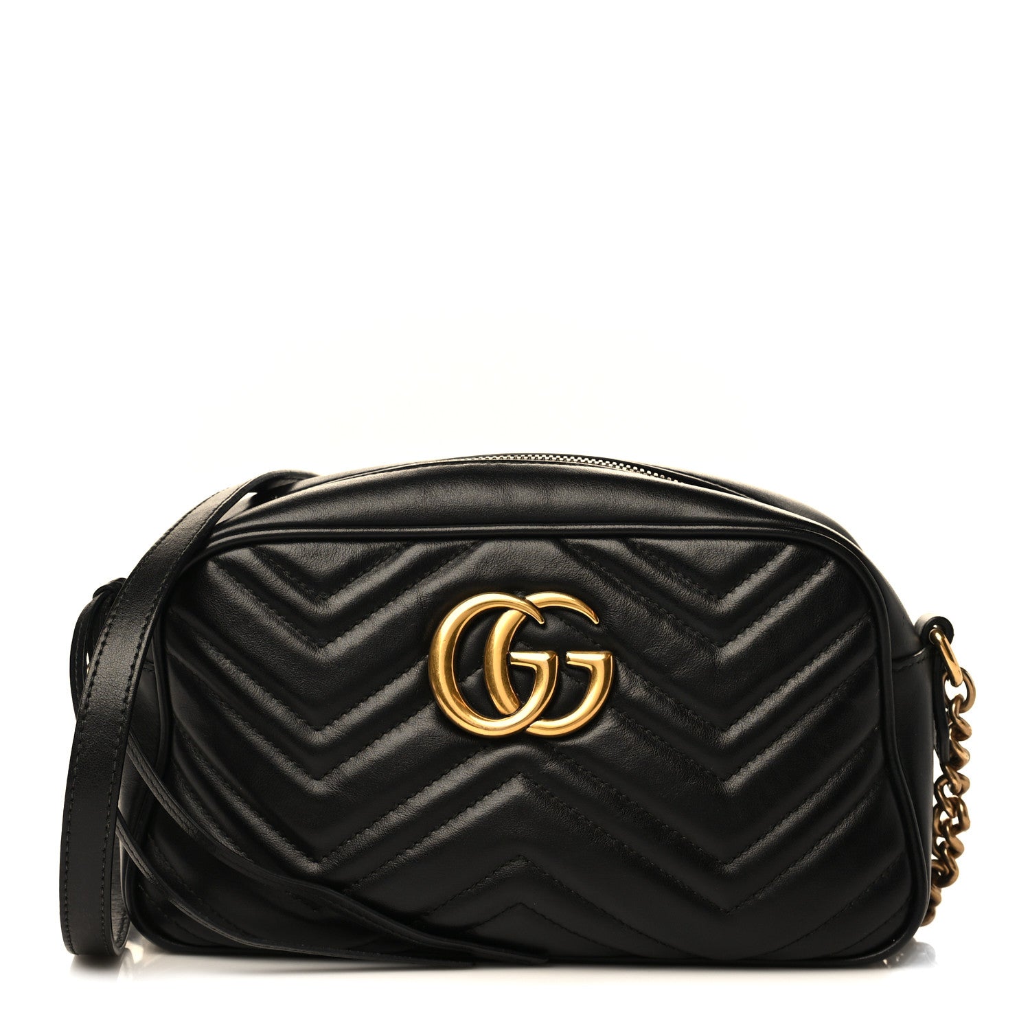 Gucci Calfskin Matelasse Small GG Marmont Chain Shoulder Bag Black 1 of 6