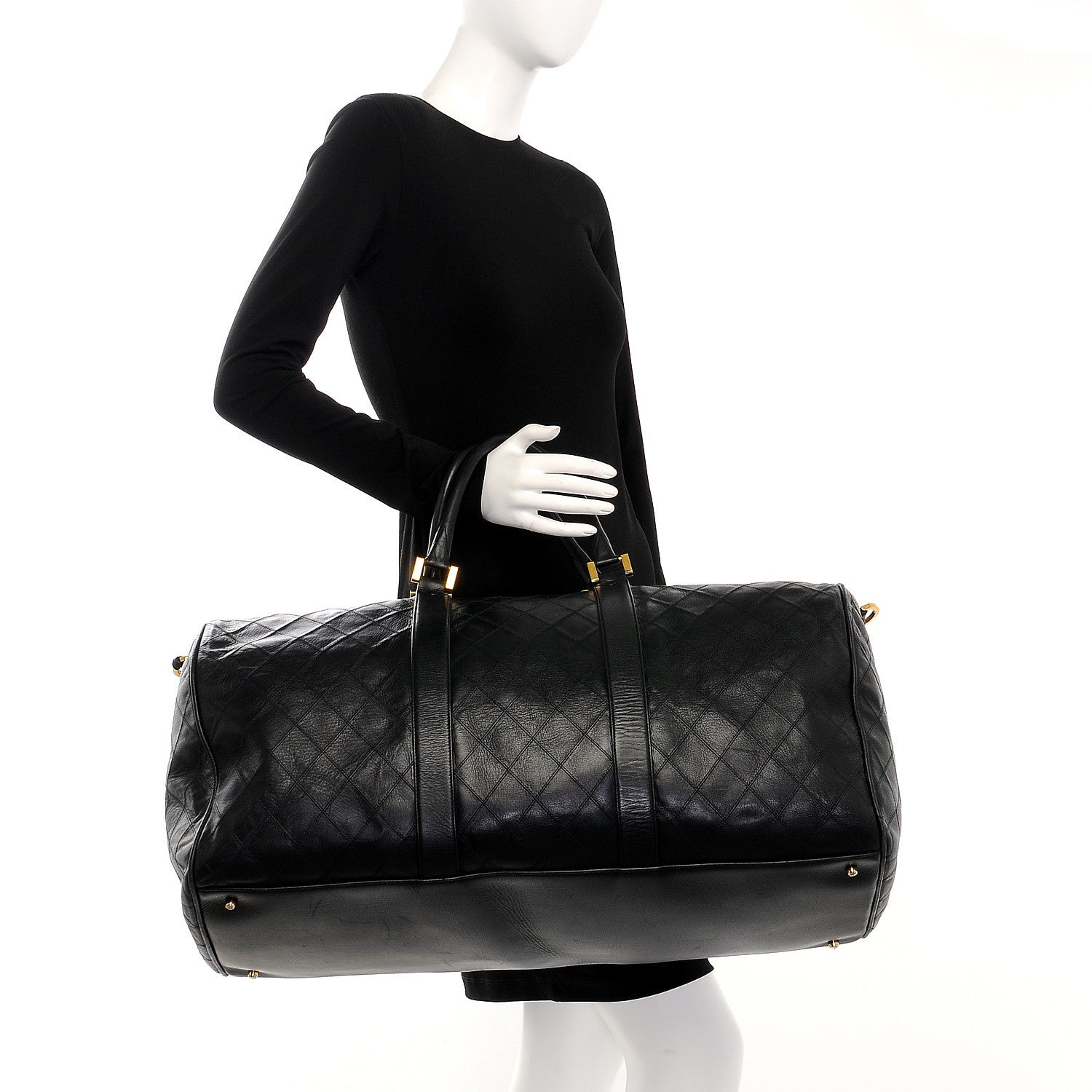 Chanel Calfskin Stitched Duffel Bag Black 3 of 16