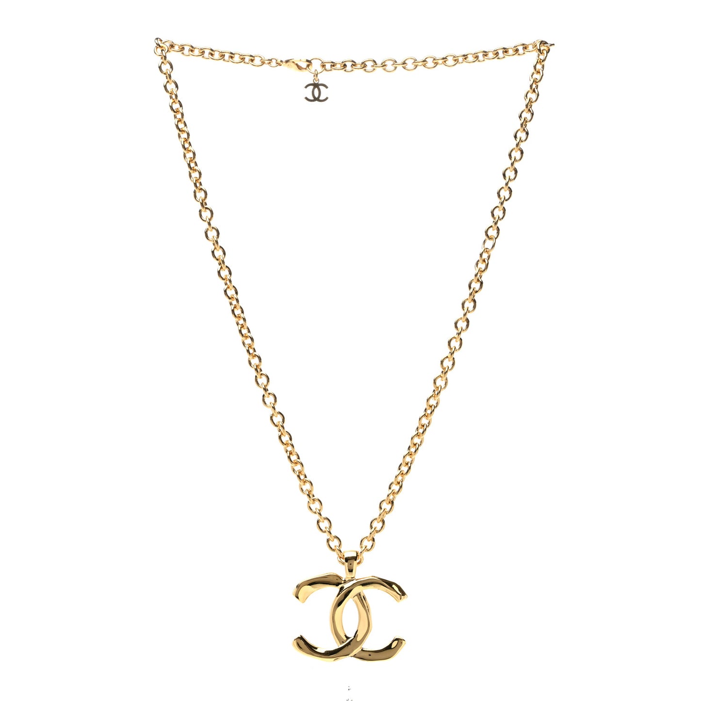 Metal Large CC Pendant Chain Necklace Gold