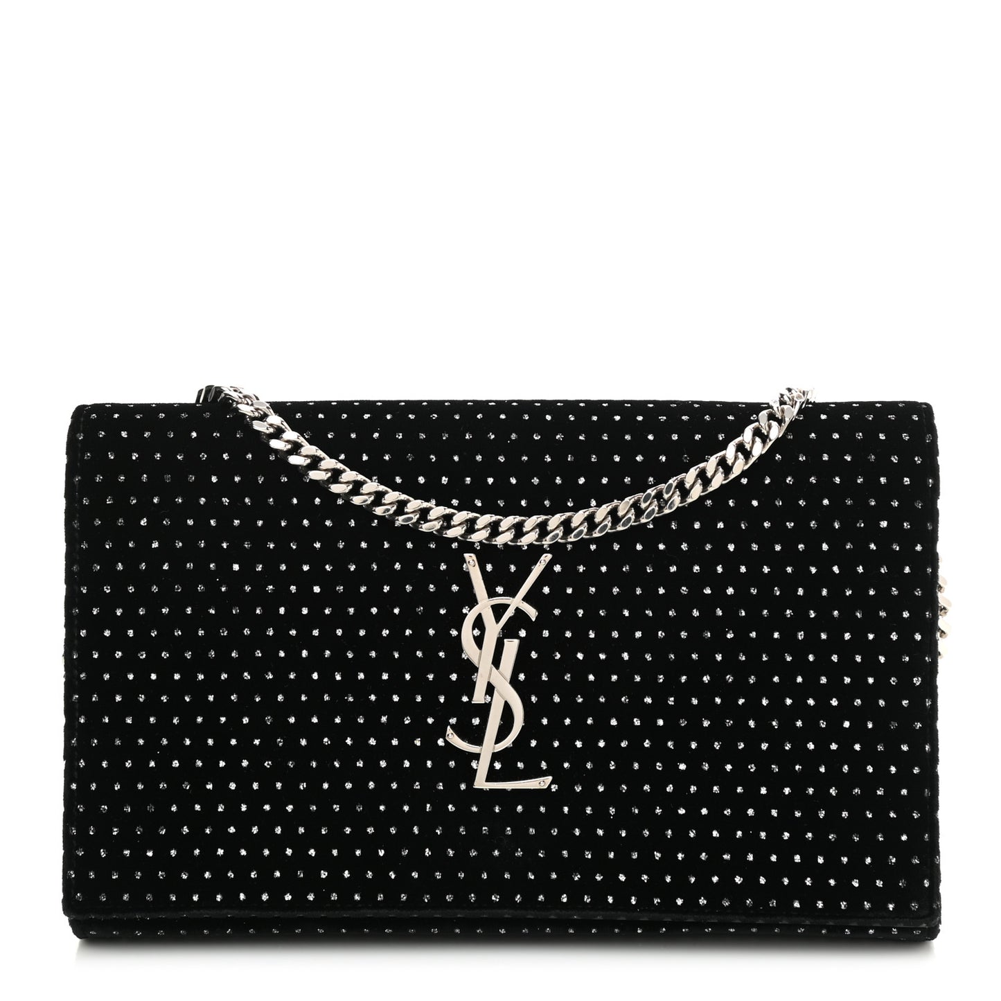 Velvet Crystal Monogram Chain Wallet Black