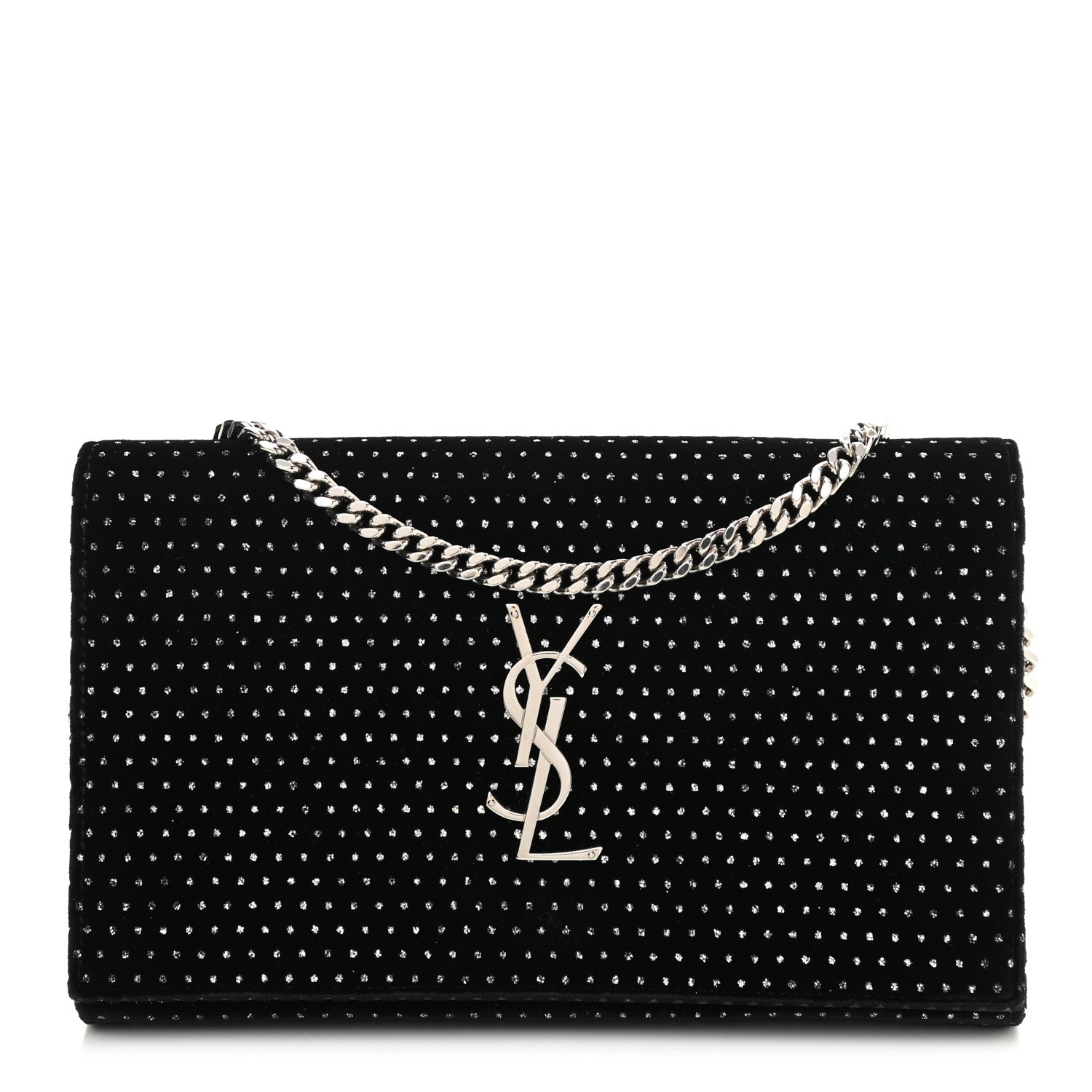 Saint Laurent Velvet Crystal Monogram Chain Wallet Black 1 of 10