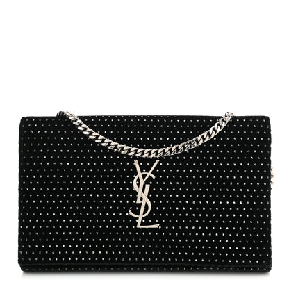 Saint Laurent Velvet Crystal Monogram Chain Wallet Black 1 of 10