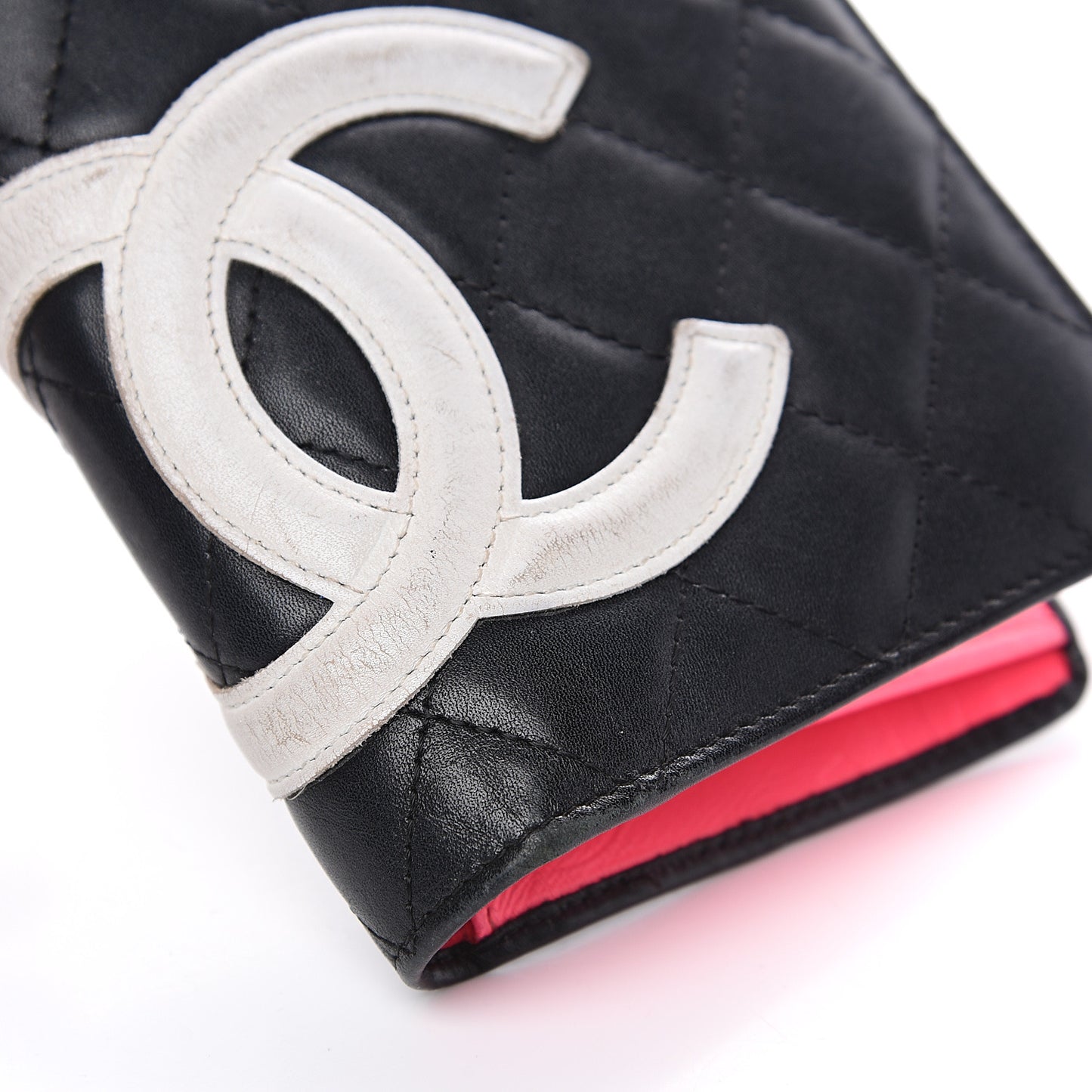 Calfskin Quilted Cambon Yen Wallet Black White
