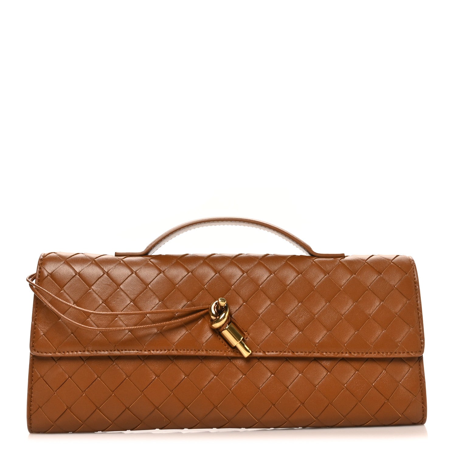 Bottega Veneta Nappa Intrecciato Long Andiamo Top Handle Clutch Cognac 1 of 7