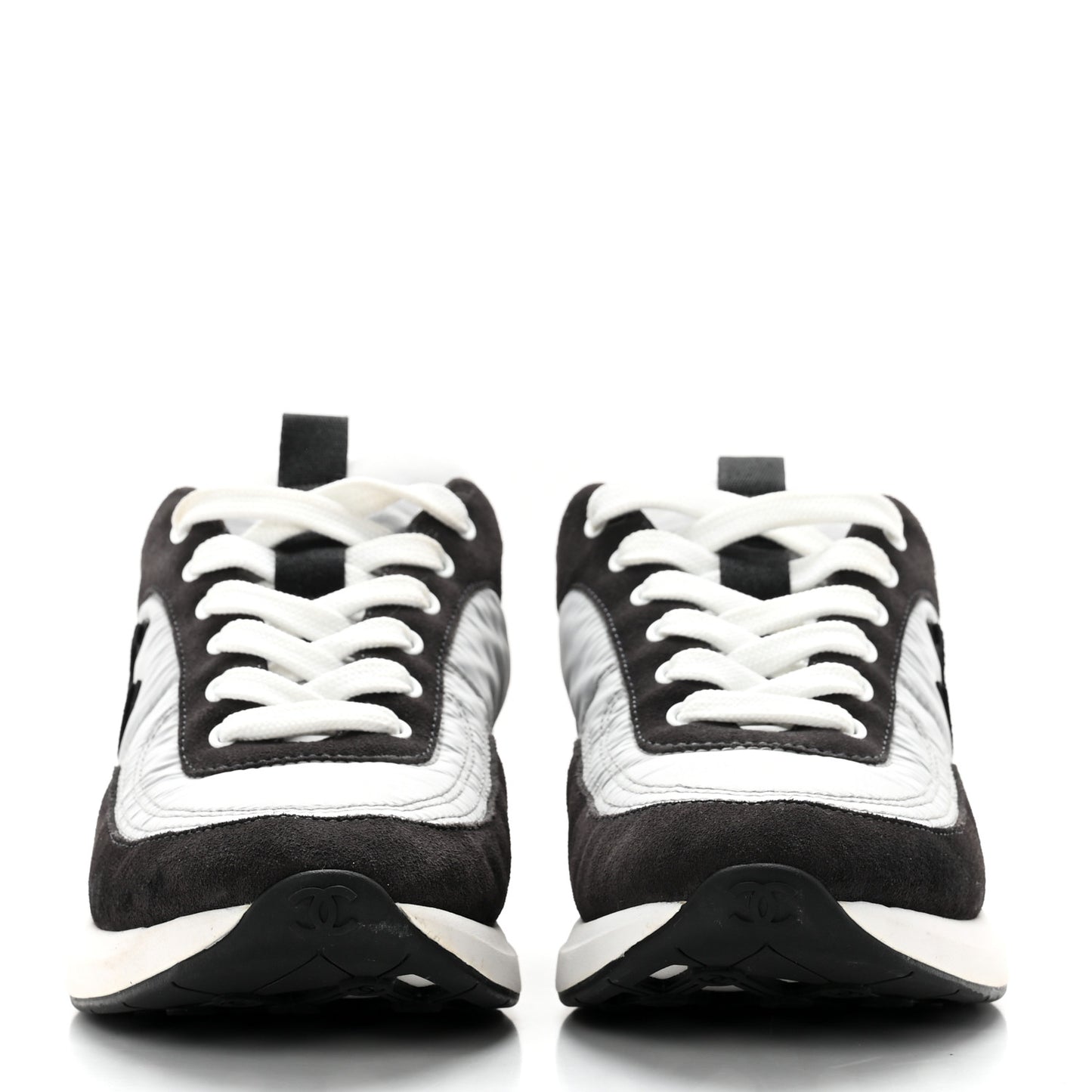 Nylon Suede Calfskin CC Sneakers 37.5 White Dark Grey